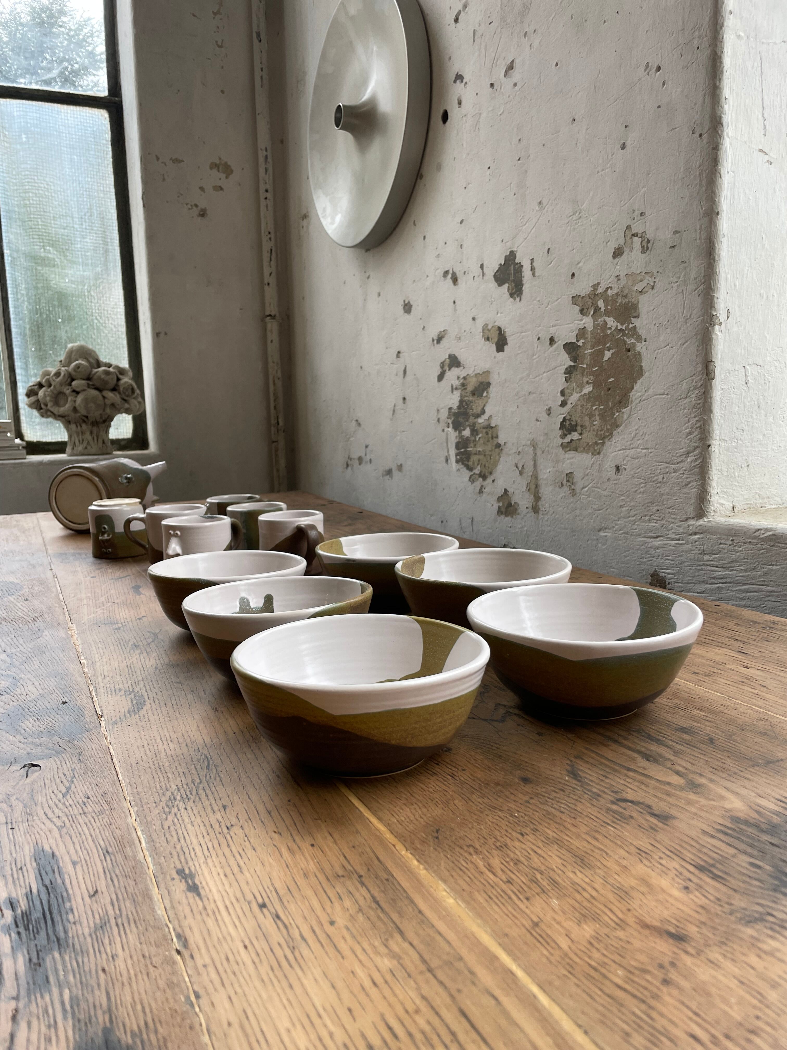 Anthropomorphic ceramic teapot, cups and bowl set