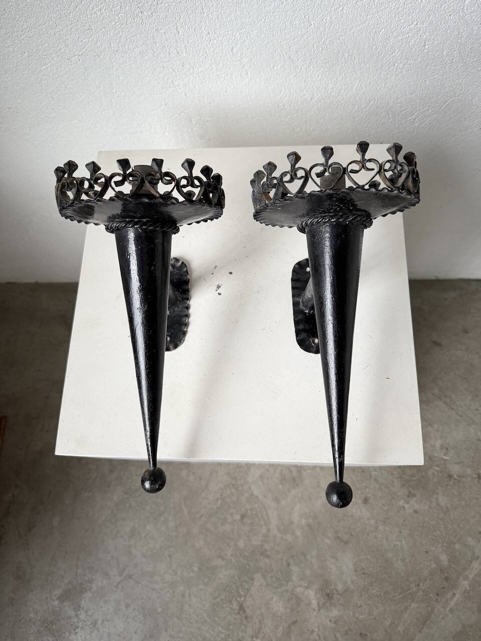 Black metal brutalist wall lights