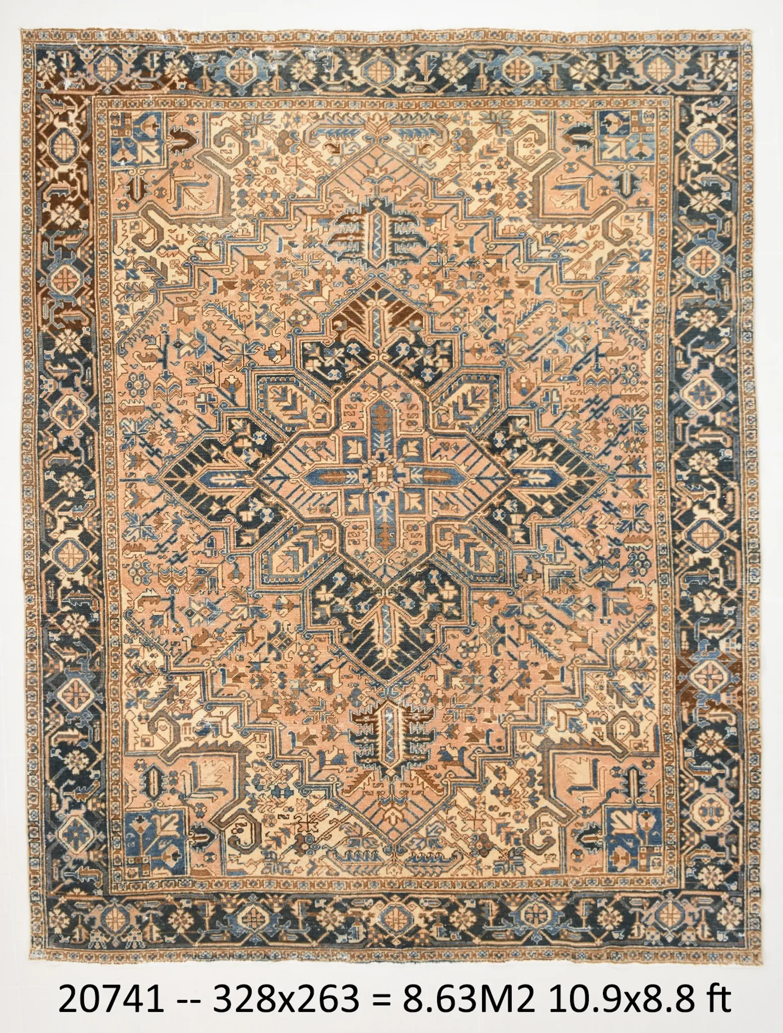 Navy Blue & Peach Oriental Persian Rug, Oriental Pattern Living Room Decor