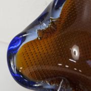 Cendrier Murano verre bullé orange bleu et transparent 1960