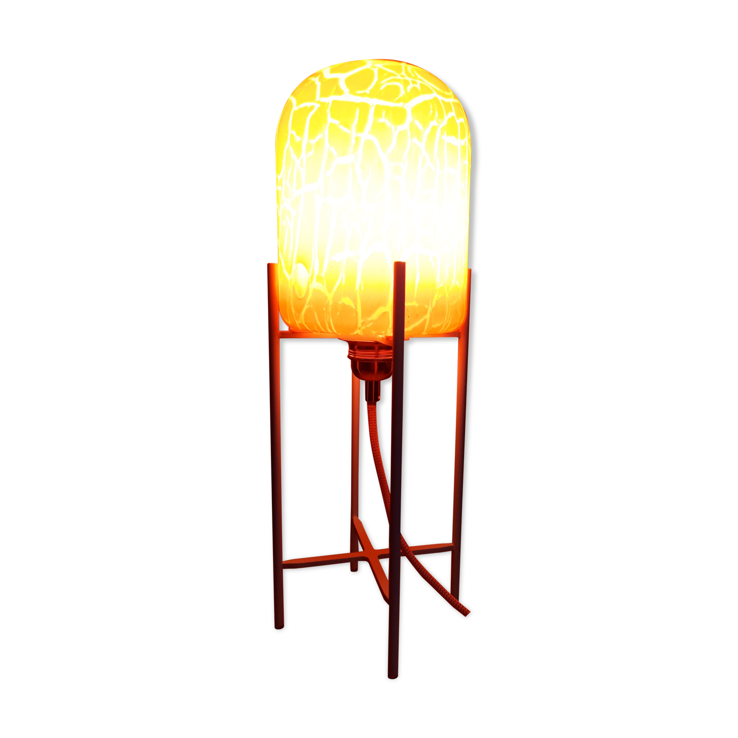 Cracked orange blown glass lamp