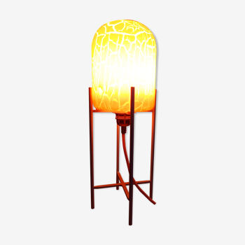 Lampe à poser en verre soufflé orange craquelé