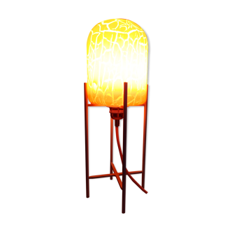 Lampe à poser en verre soufflé orange craquelé