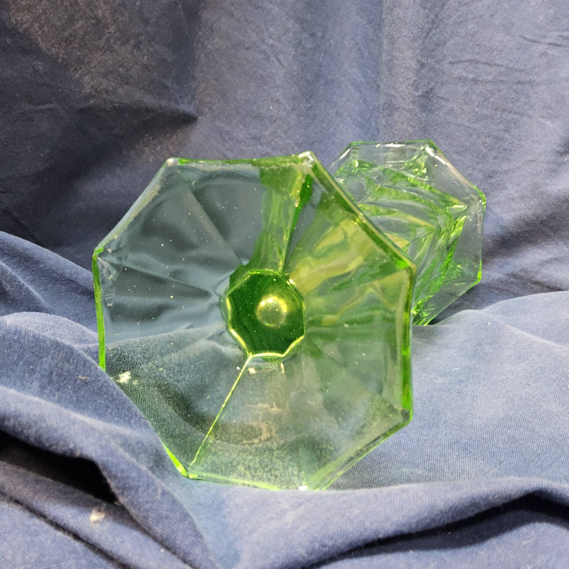 Antique Art Deco Bohemian uranium vase / geometric glass
