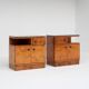 Pair of Art Deco nightstands in burlwood with black lacquered top