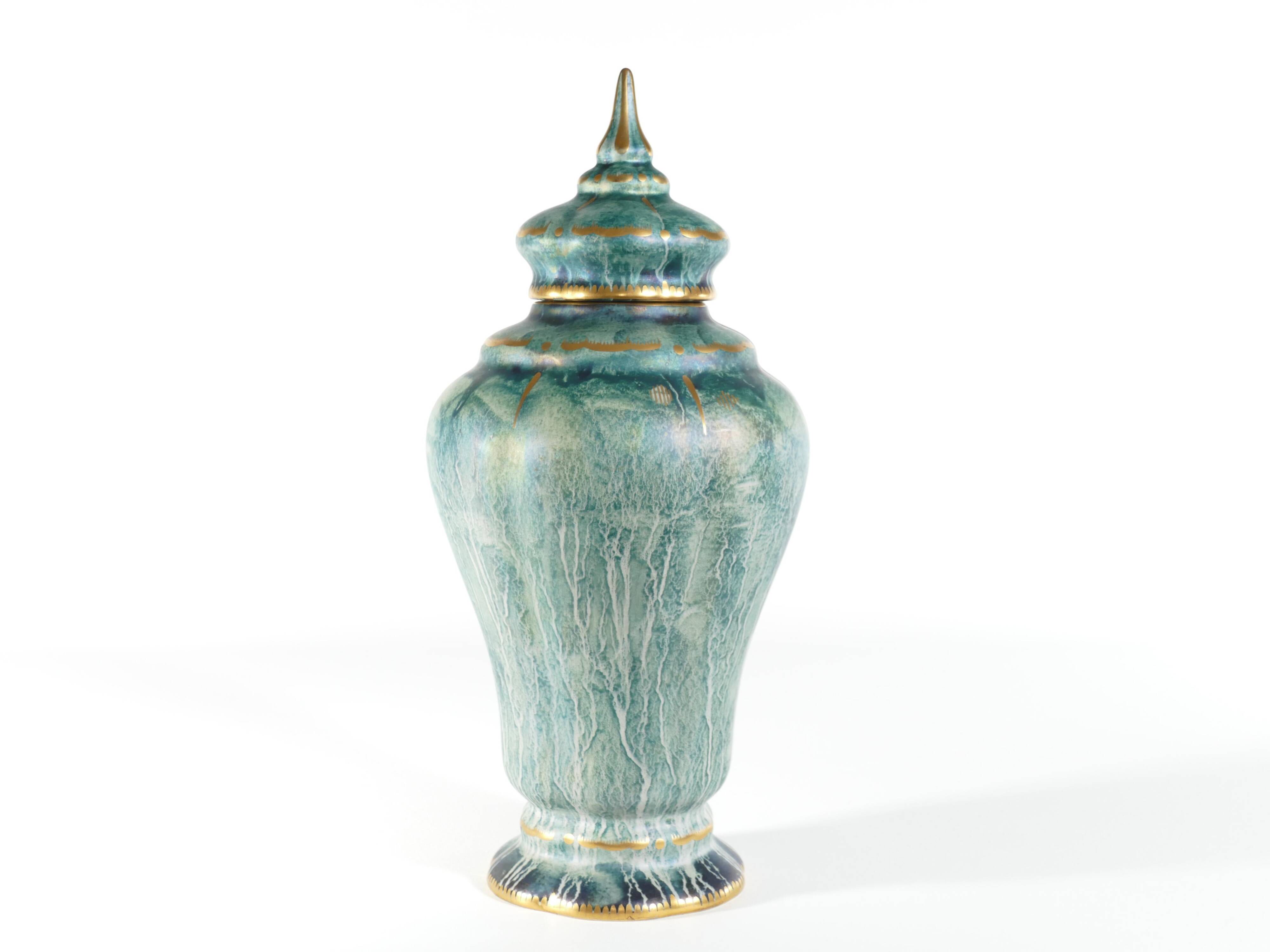 Art Deco Green Lustre Glaze Lidded Vase by Josef Ekberg Gustavsberg, 1920's