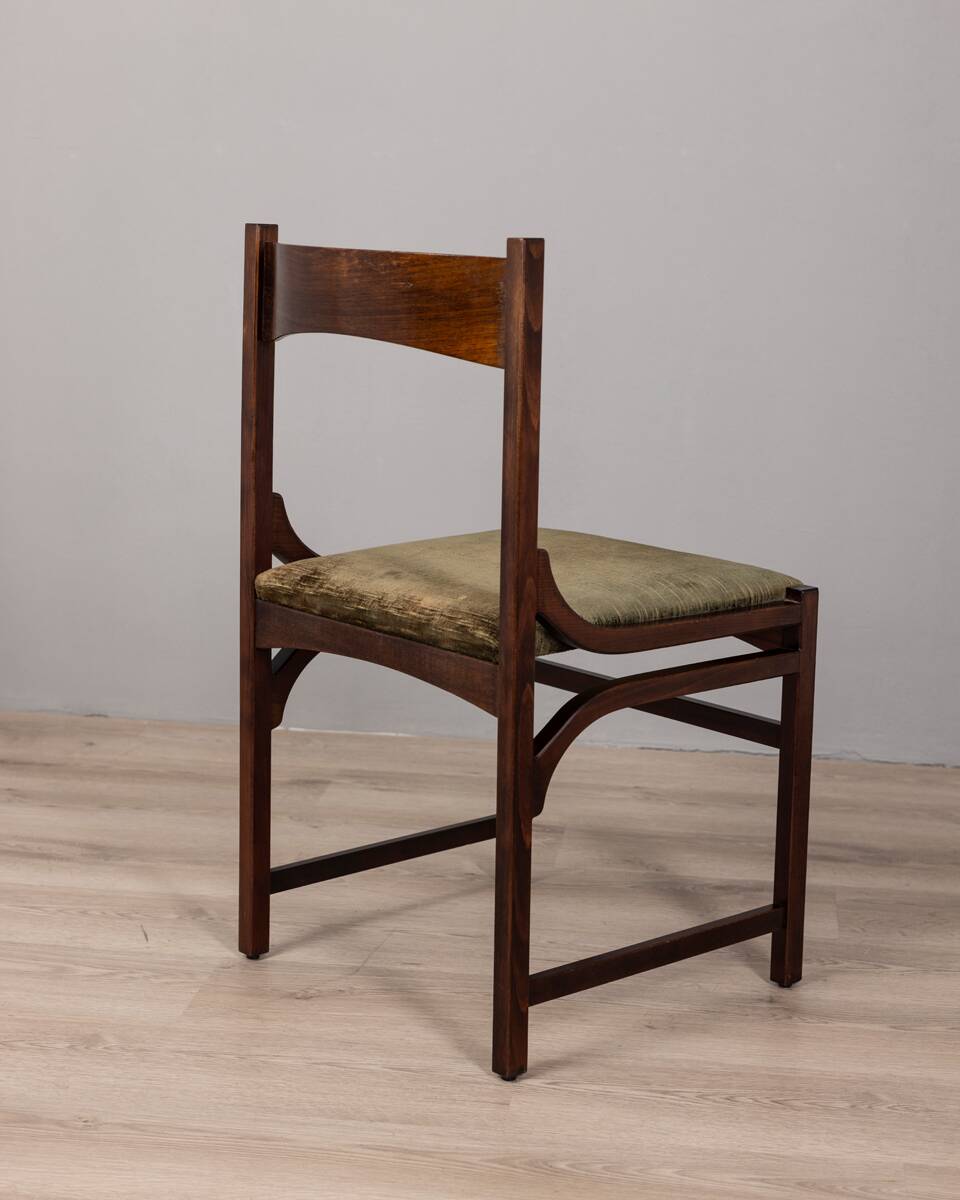 Lot de 4 chaises vintage années 60 en bois et velours vert design italien