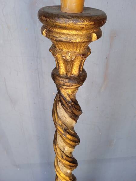 Polychrome gilded carved wood floor lamp ep 1940