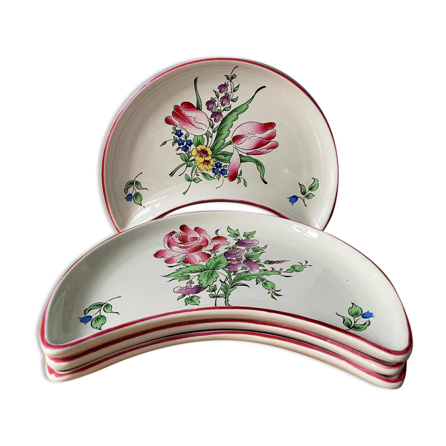 4 vintage half-moon cups in Lunéville earthenware