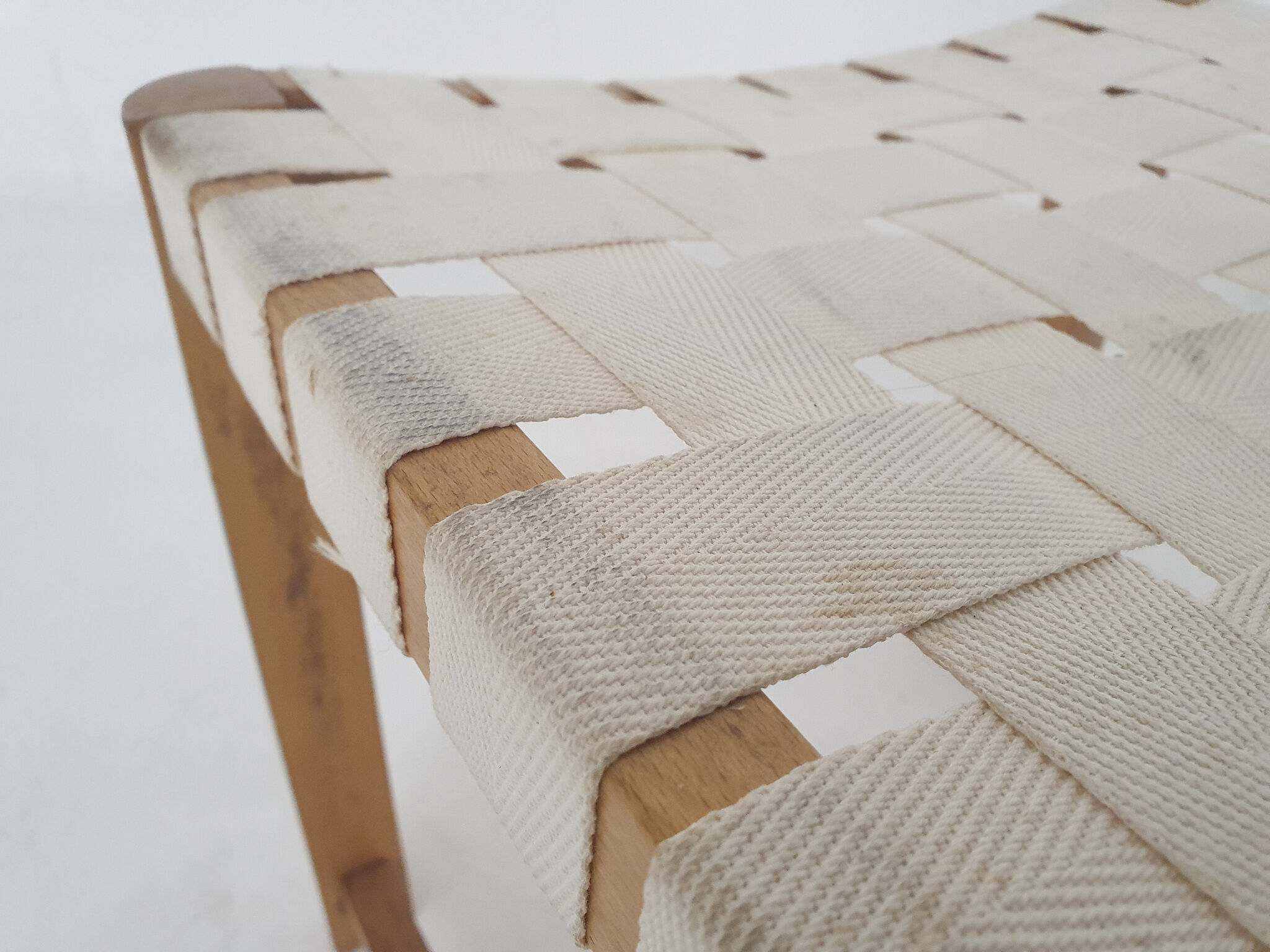 Scandinavian modern wooden stool with white bands, 1970's