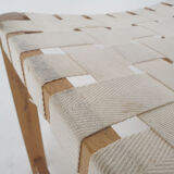 Scandinavian modern wooden stool with white bands, 1970's