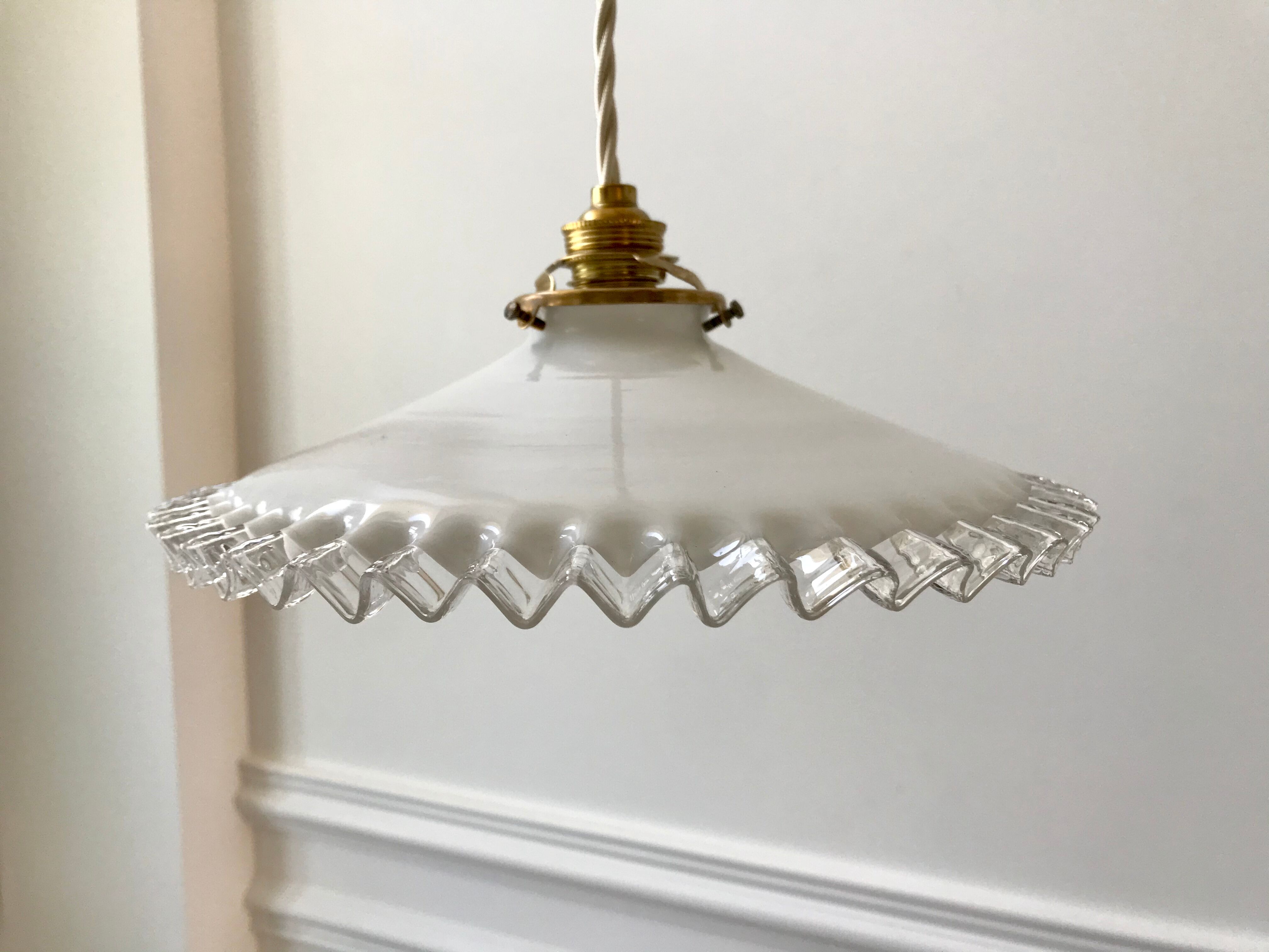 Vintage 50s serrated opaline pendant lamp