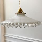 Vintage 50s serrated opaline pendant lamp