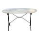 Table de bistrot marbre ovale et acier noir 4 couverts 120cm