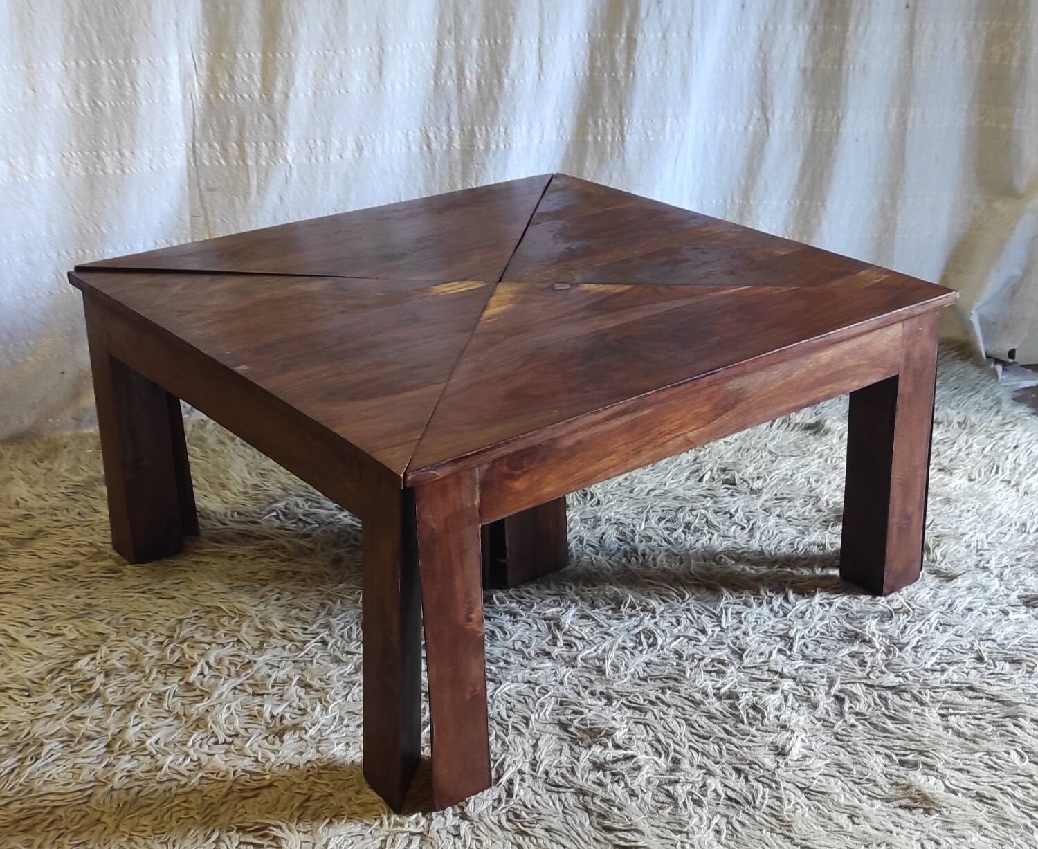 Triangular solid wood coffee table