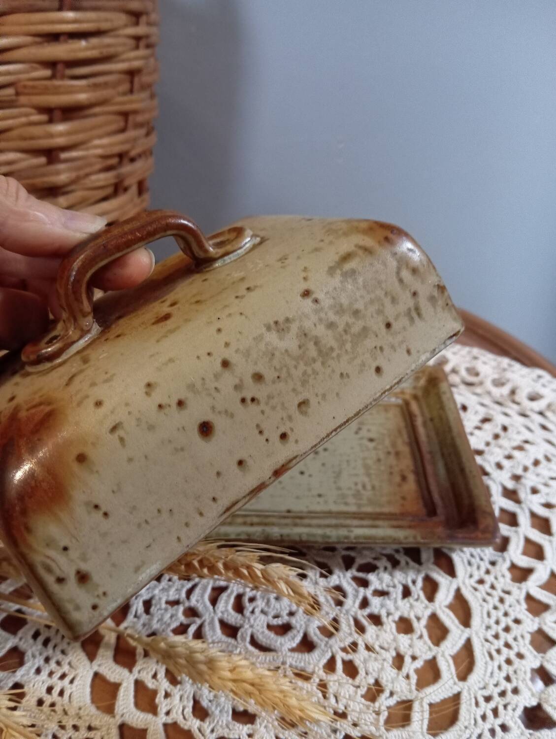 Rectangular butter dish in pyrite stoneware, vintage 1970