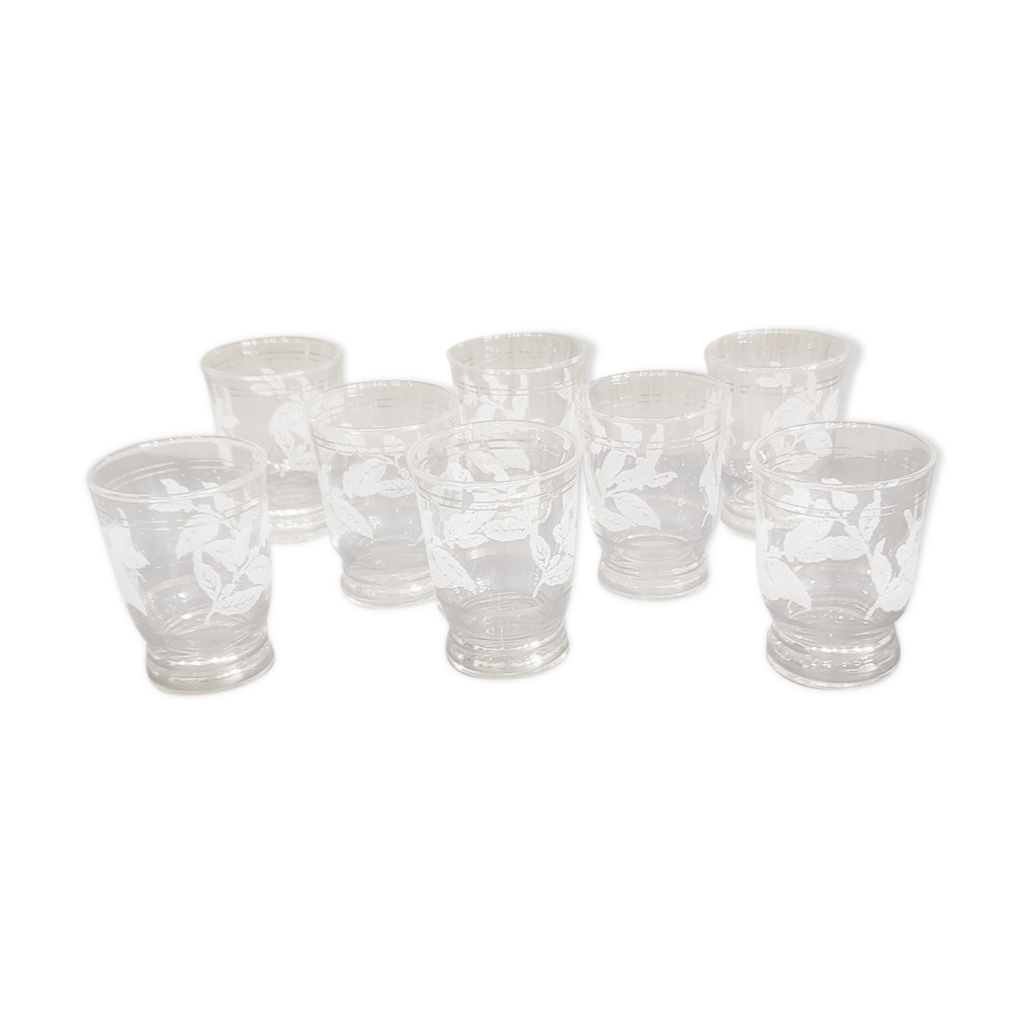 Set of 8 vintage 70s glasses with golden border