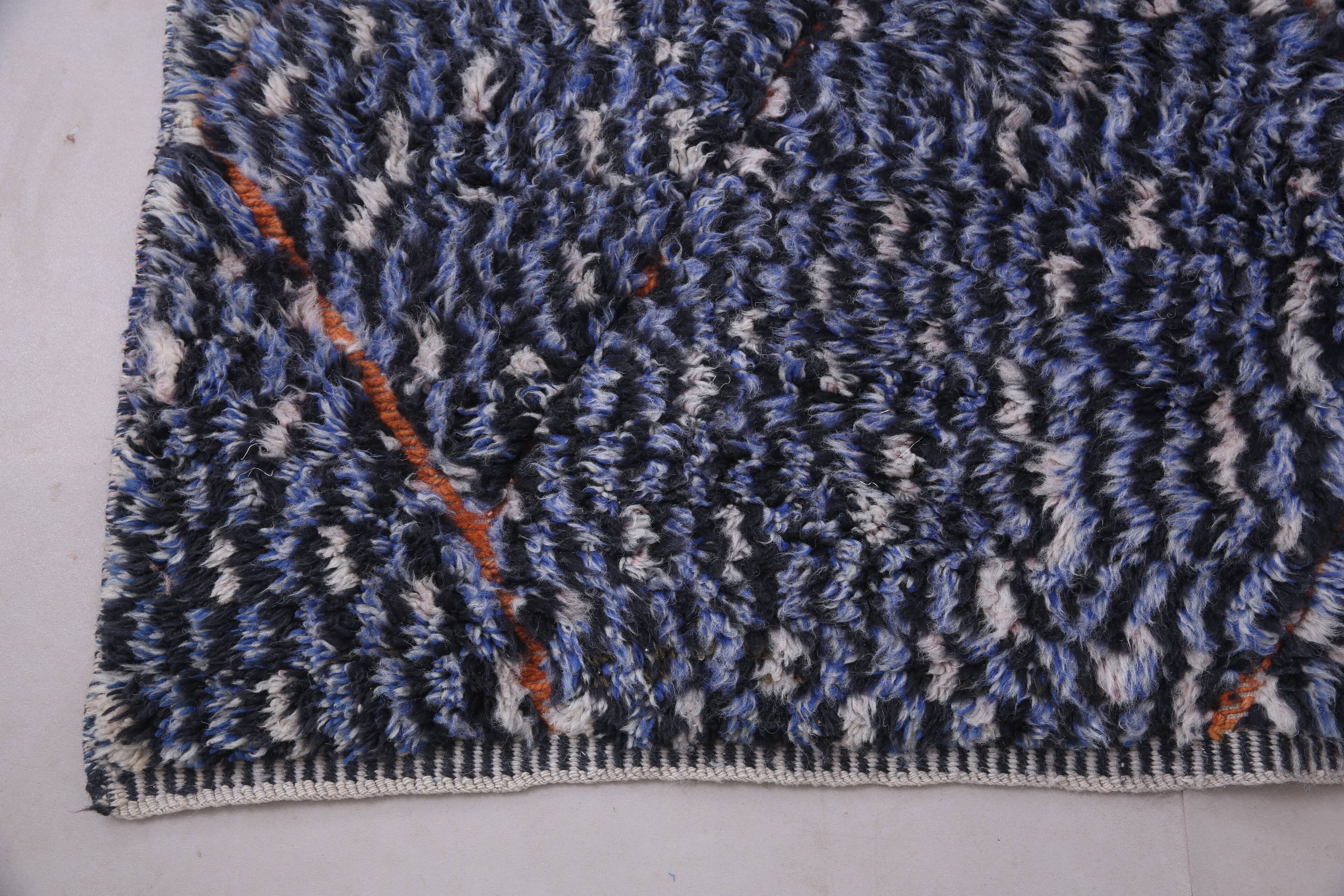 Blue Handmade Beni merirt Rug 258 x 305 cm - Abstract Wool Rug - Berber Rug