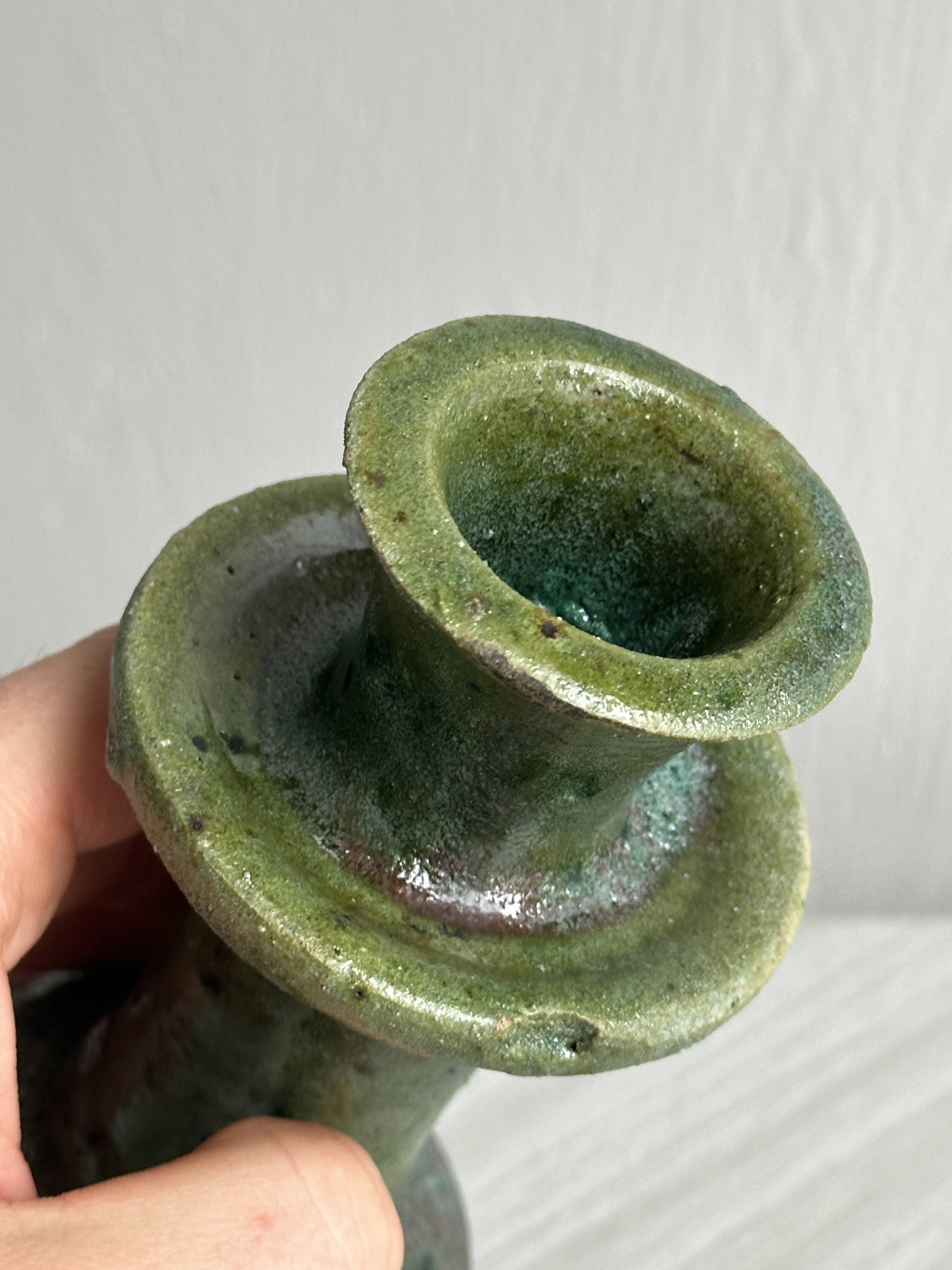 Handmade green ceramic candle holder
