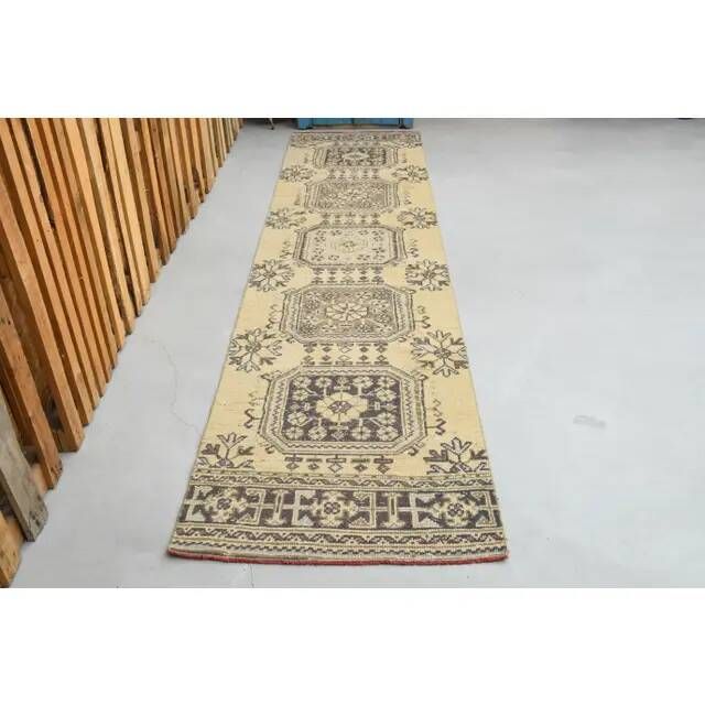 1970s Vintage Turkish Hand-Knotted Wool Cotton Orange Runner Rug 85x352