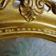 Large oil on canvas bouquet medallion wooden frame gilded stucco vintage