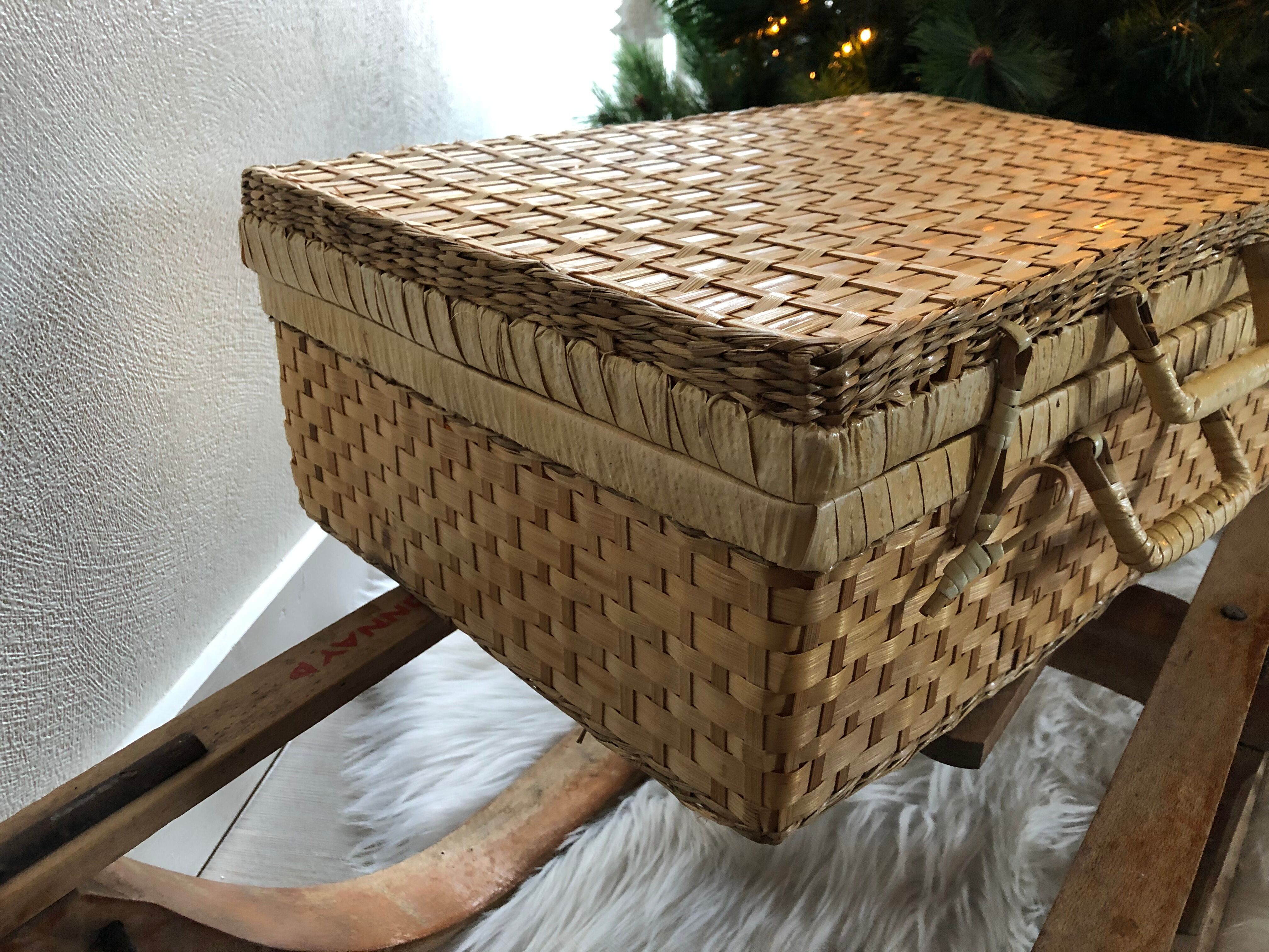 Vintage woven wicker suitcase