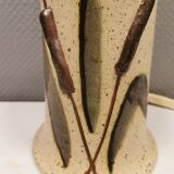 Large ceramic table lamp in beige with "straw" motifs