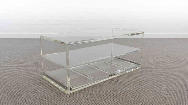 Table basse en acrylique avec tiroir, plexiglas lucite