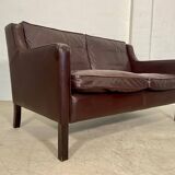 Vintage danish mid century dark cognac leather 2 seater stouby sofa