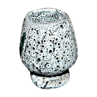 Vintage pocket vacuum vase in black and white bubbled enamelled ceramic 1950-1960