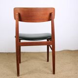 Set of 8 Danish chairs in teak, black leatherette and brass, Sven Chrobat/Sax.