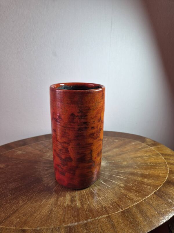 Vase céramique vintage signé ''Miep'' email flammé orange