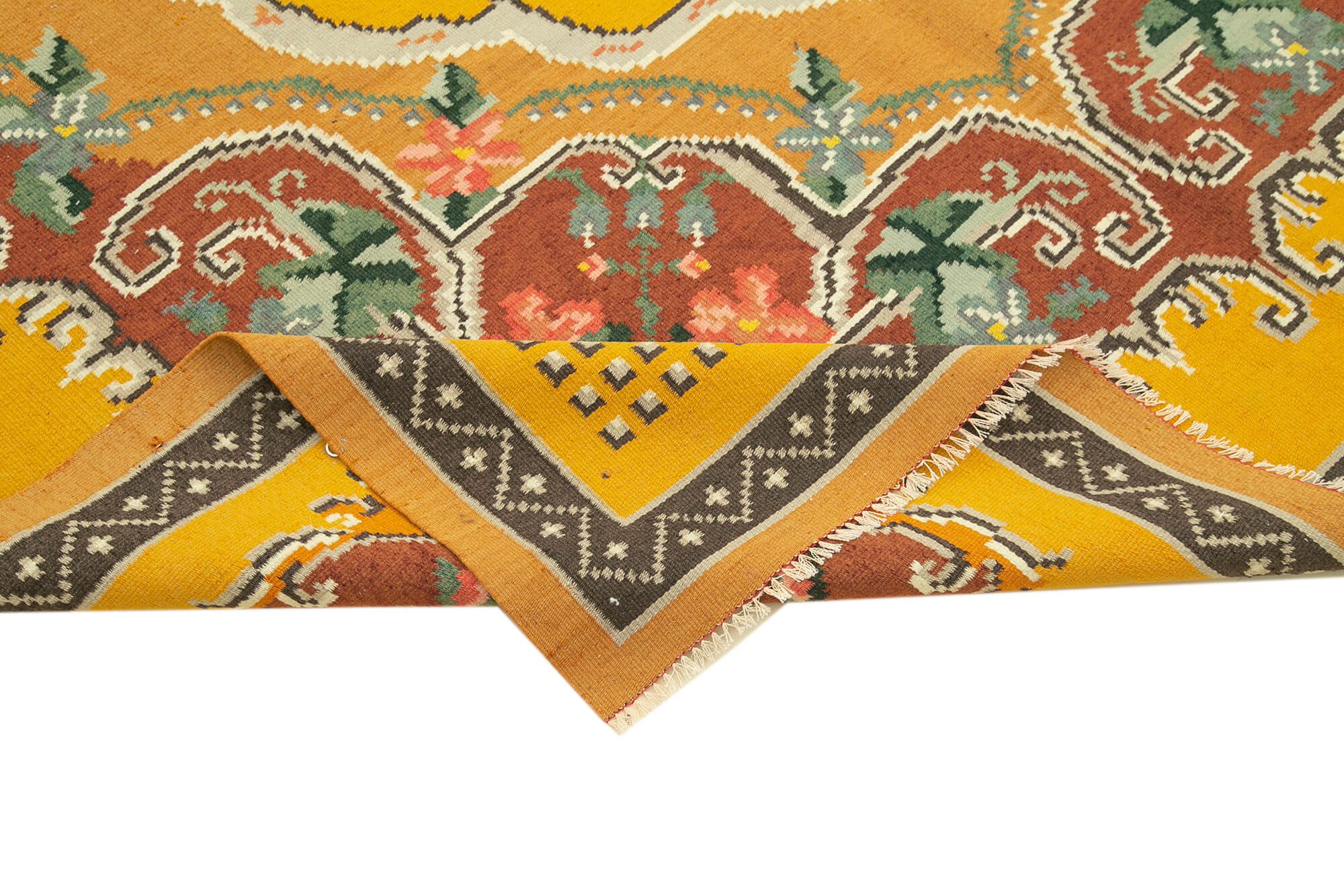 Handmade vintage moldov yellow kilim 197 cm x 291 cm - 23440