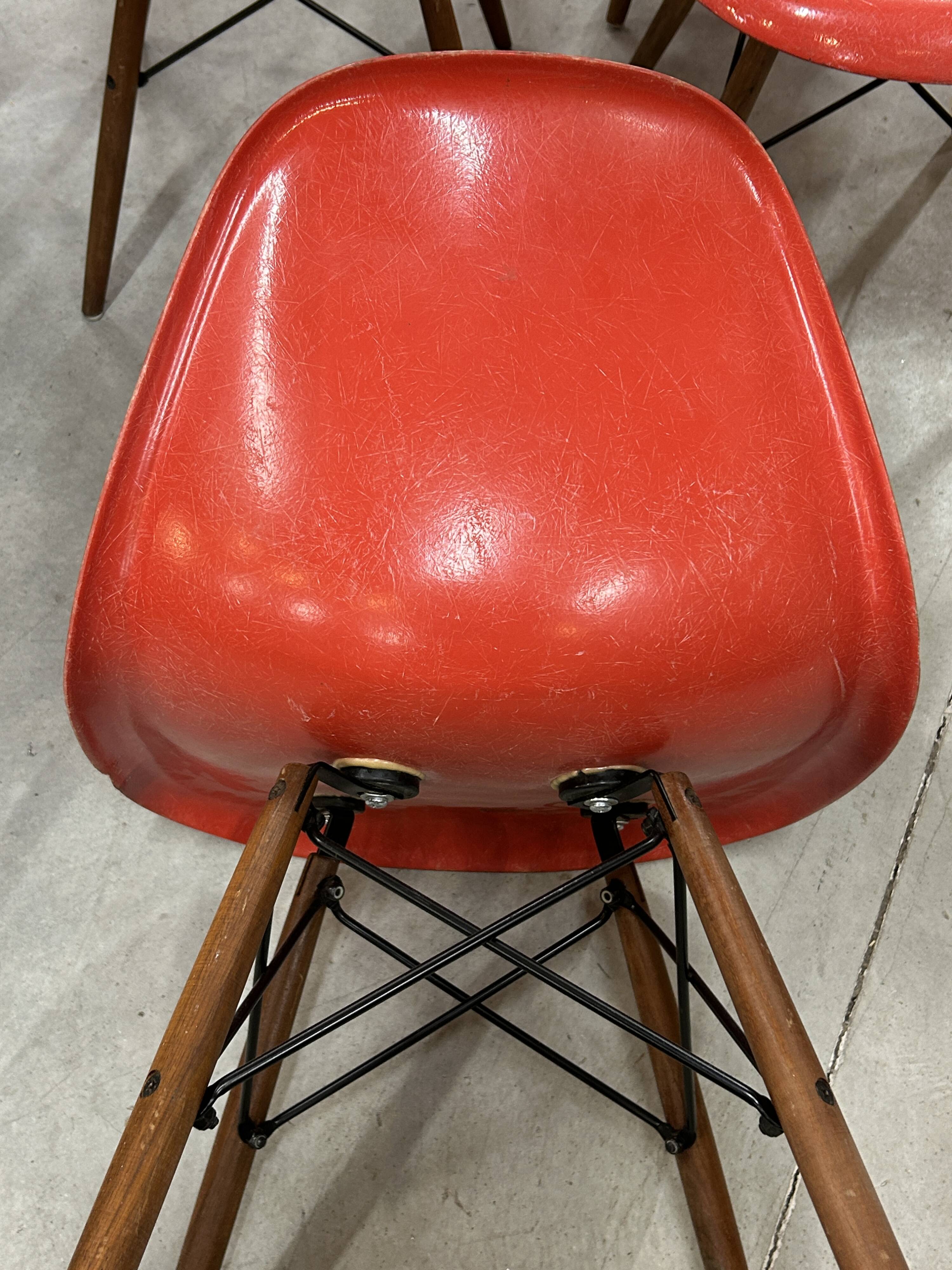 Set of 6 vintage red DSW chairs by Charles and Ray Eames