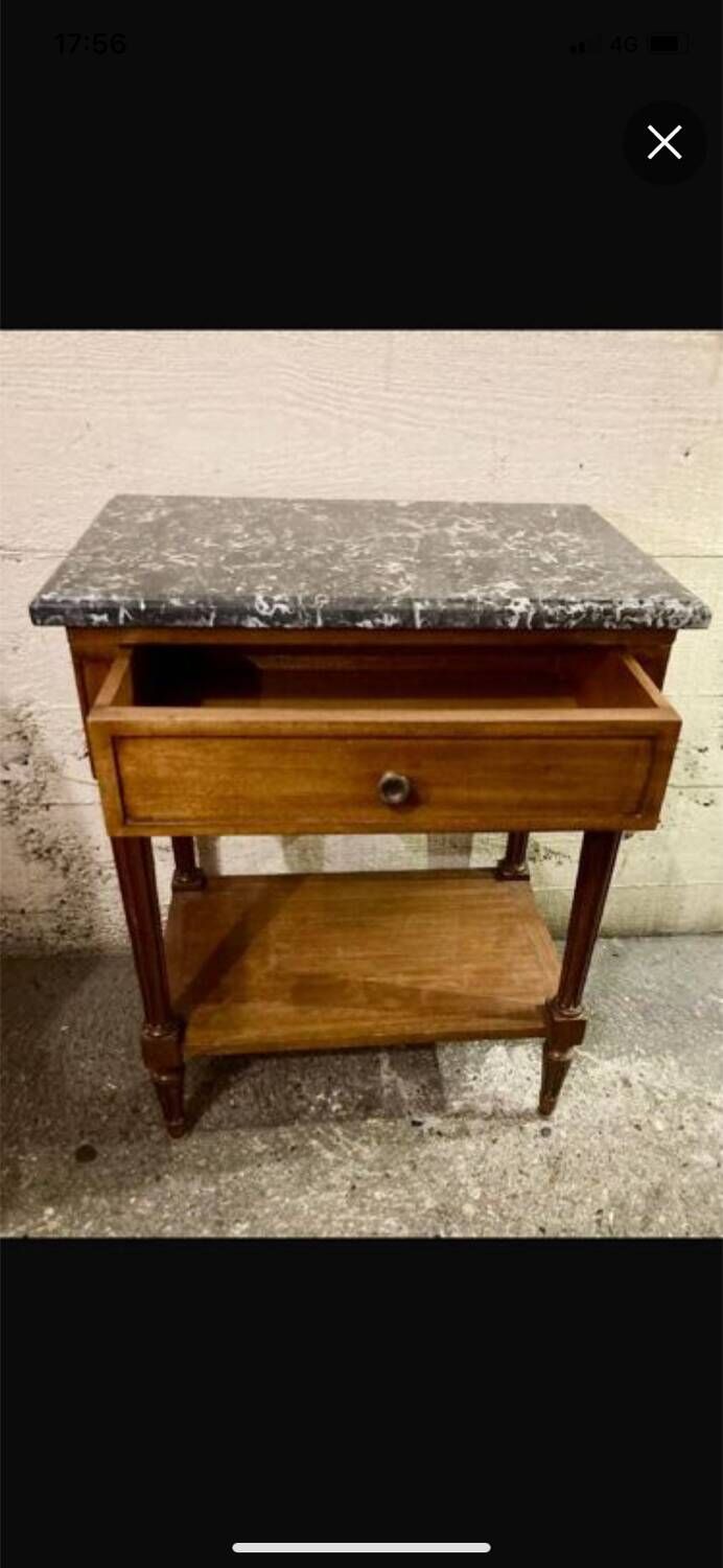 Louis XVI style bedside tables in solid walnut and grey marble