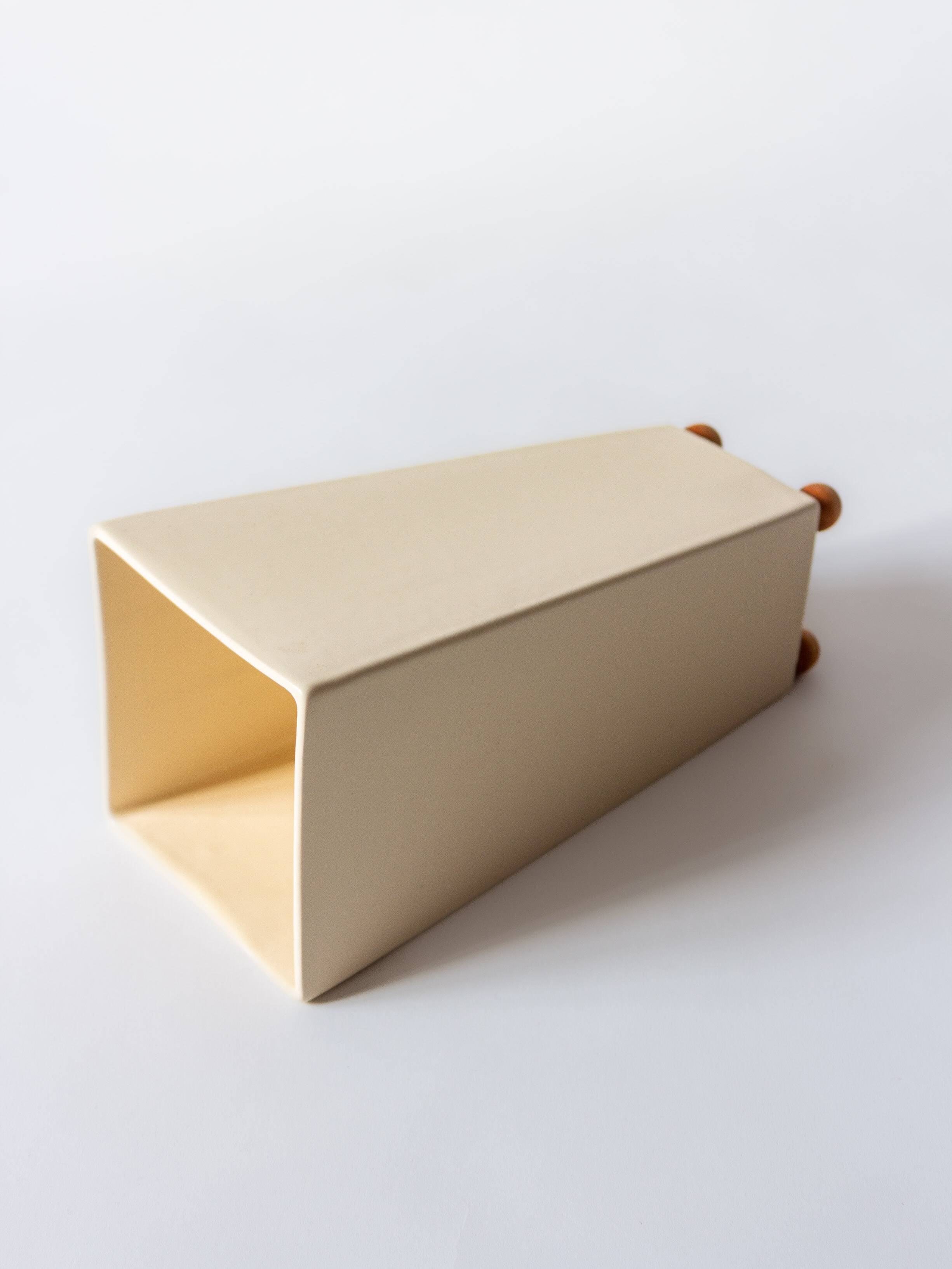 Ceramic cubic vase on wooden ball feet, Netherlands, 1990s