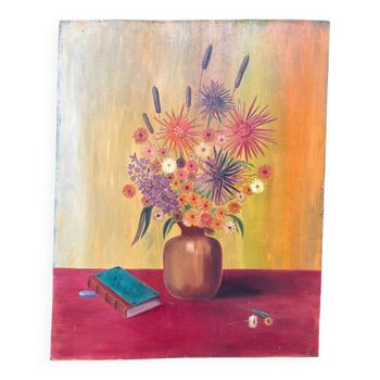 Painting, still life with bouquet of flowers