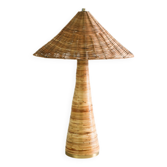 Lampe de table en rotin Shroom 002, abat-jour en osier, éclairage de chambre à coucher et de salon en forme de champignon
