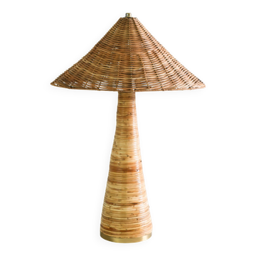 Shroom 002 Rattan Table Lamp, Wicker Shade, Mushroom Shaped Bedroom, Living Room Lighting