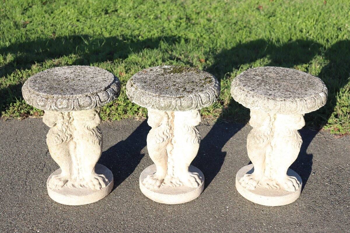 Garden set table and 6 stools, Italy early 20th century