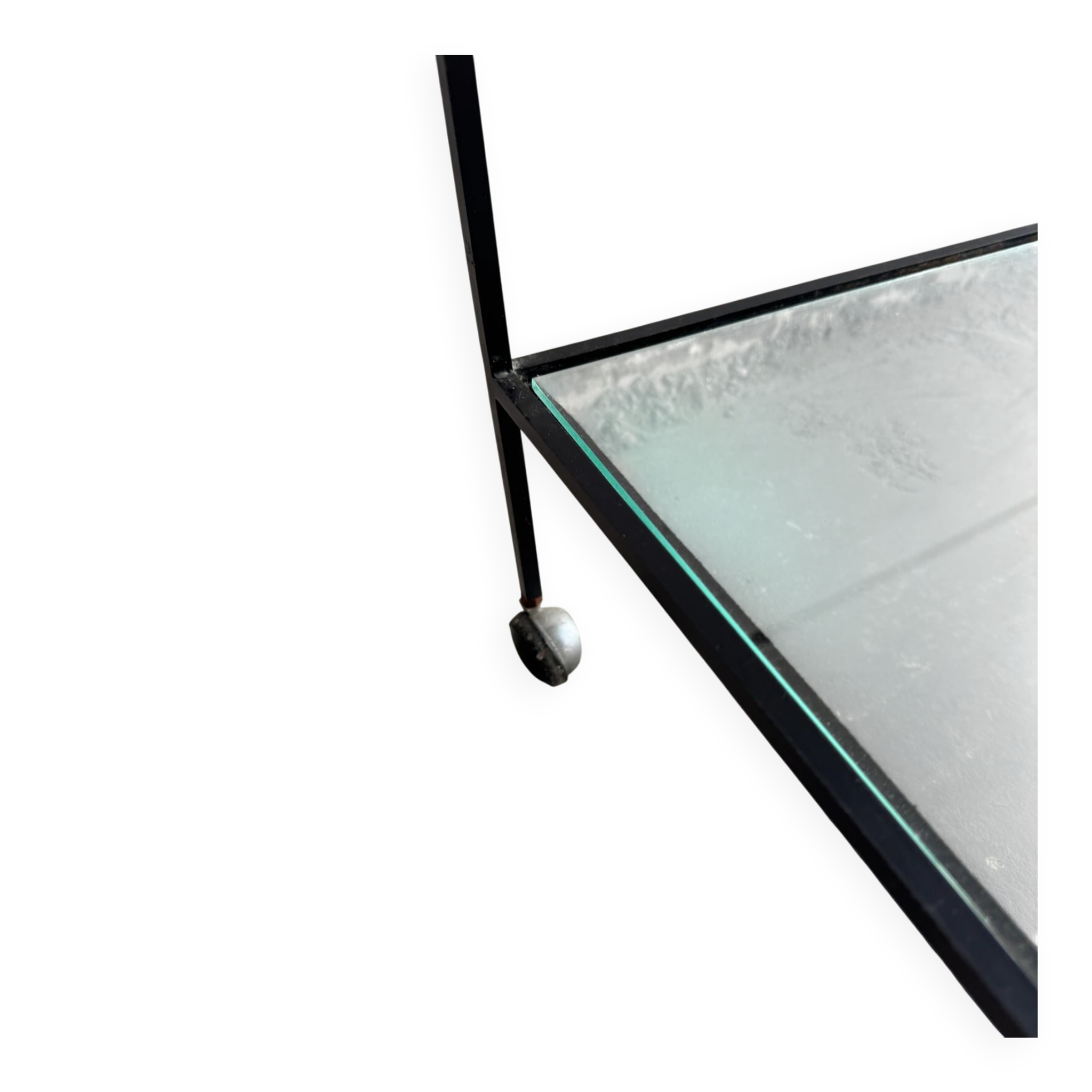 Herbert Hirche black metal side table with chrome tubular frame and laminated top, Bauhaus 1950s