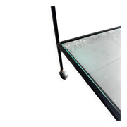 Herbert Hirche black metal side table with chrome tubular frame and laminated top, Bauhaus 1950s