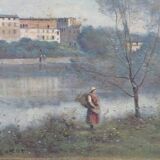 Peinture  Reproduction d'un tableau de Corot  cadre bois doré
