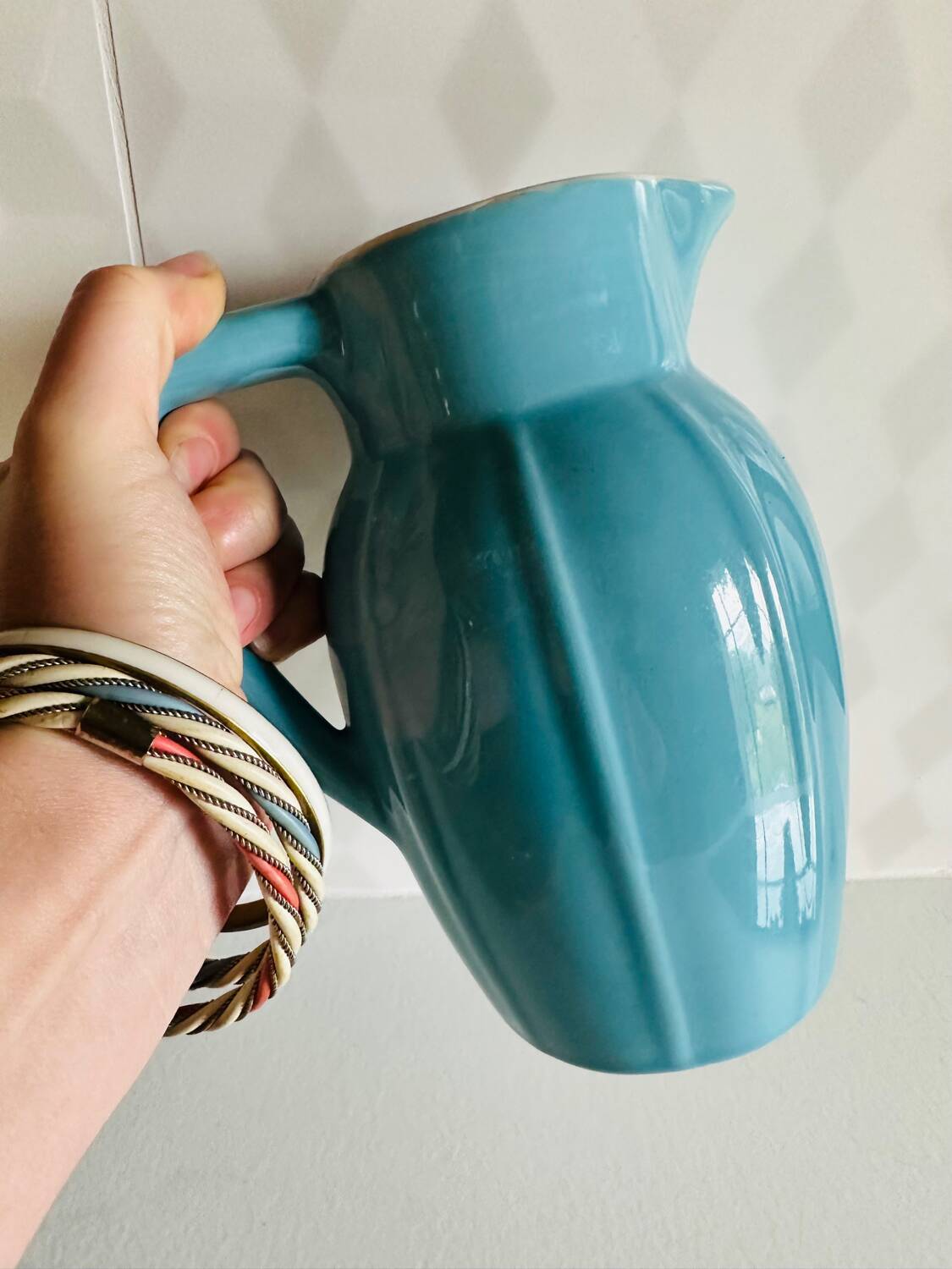 Vintage blue ceramic decanter