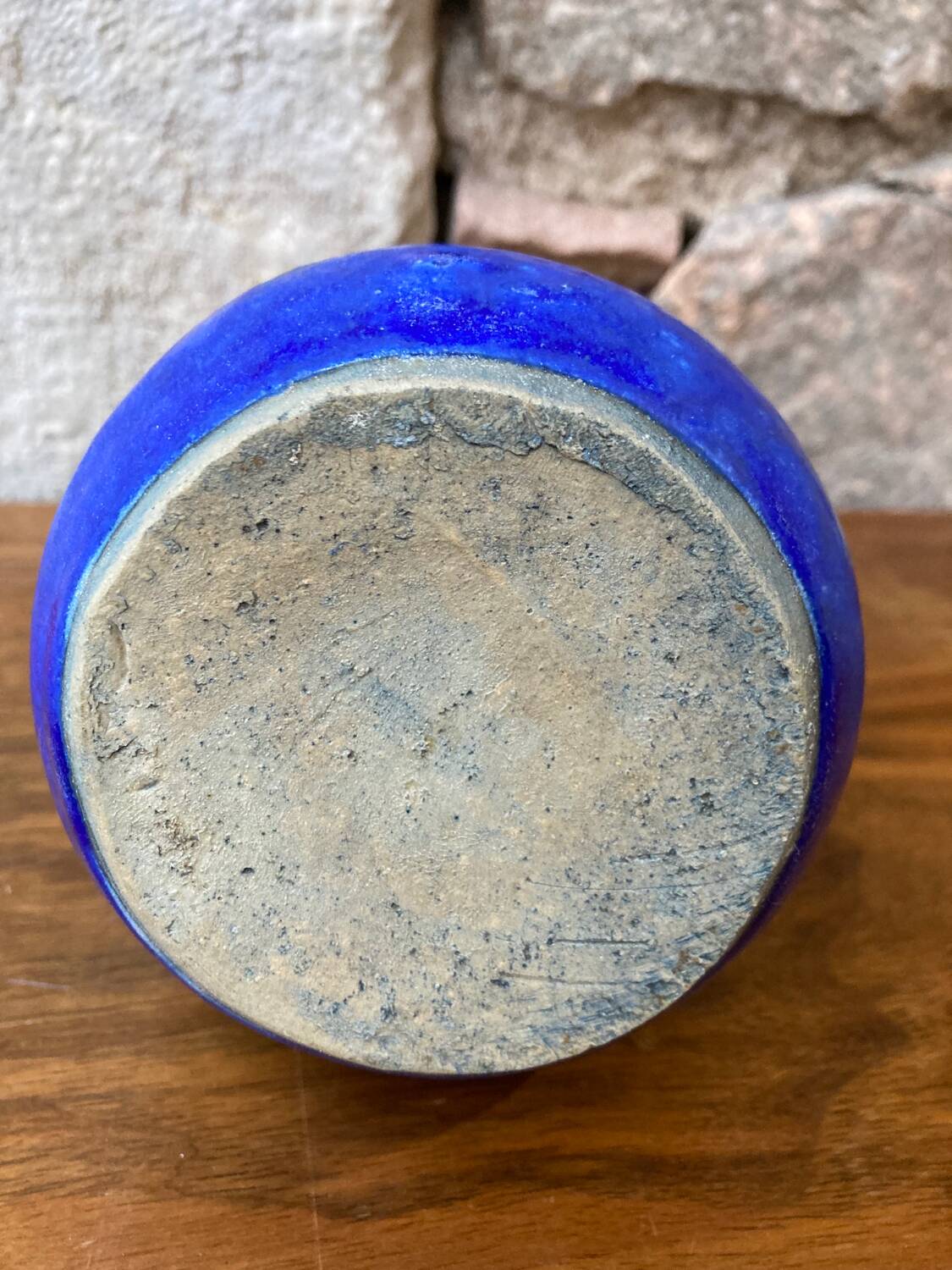 Vase grès flammé beige et bleu années 20/30