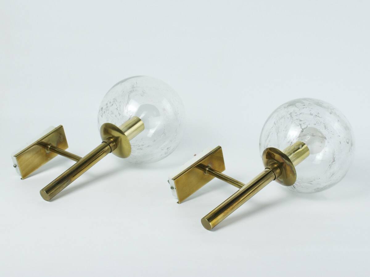 Brass and glass wall lights, vintage, 1960 by Hillebrand.