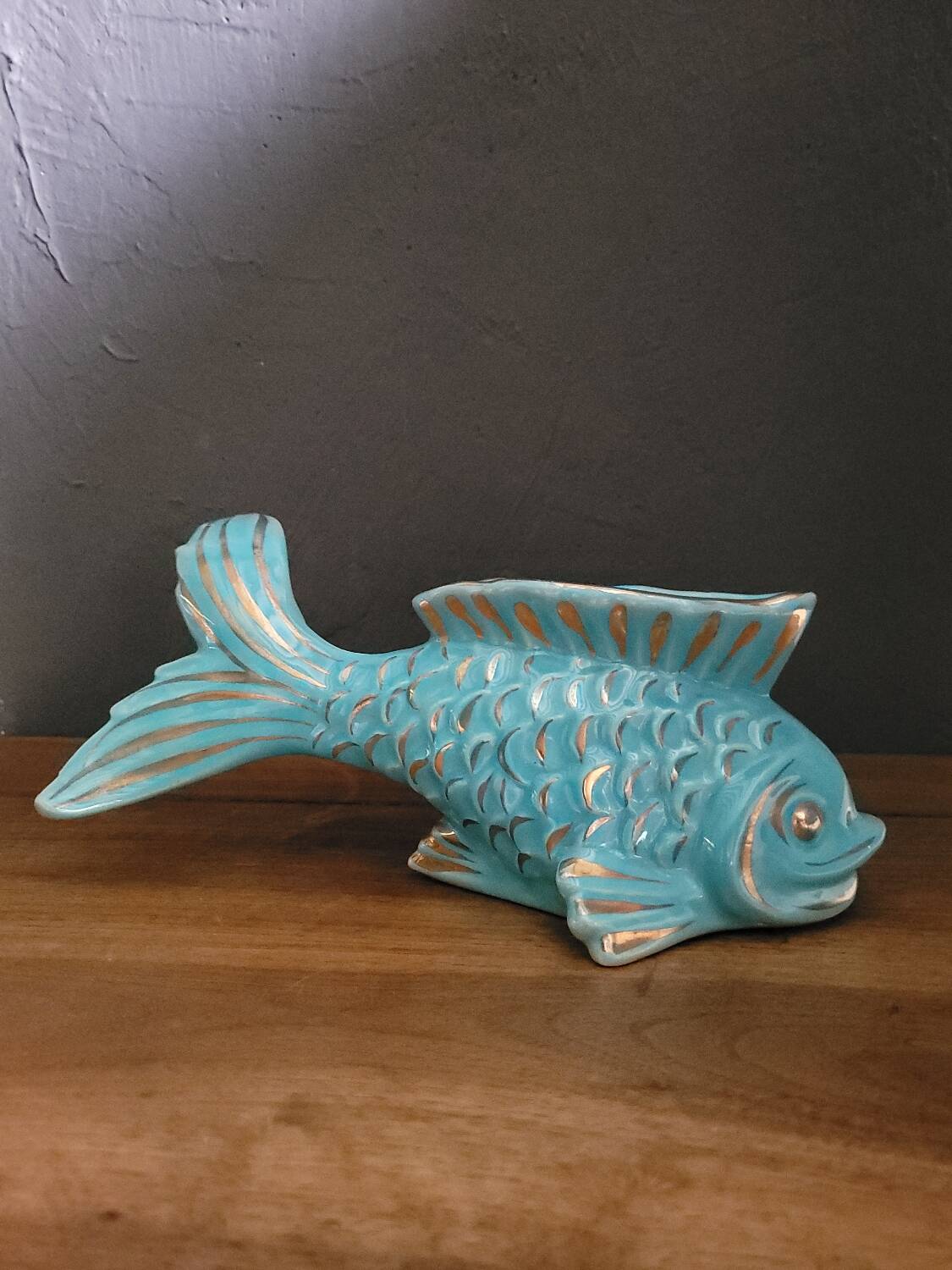 Fish Turquoise Vase 1950 Paby