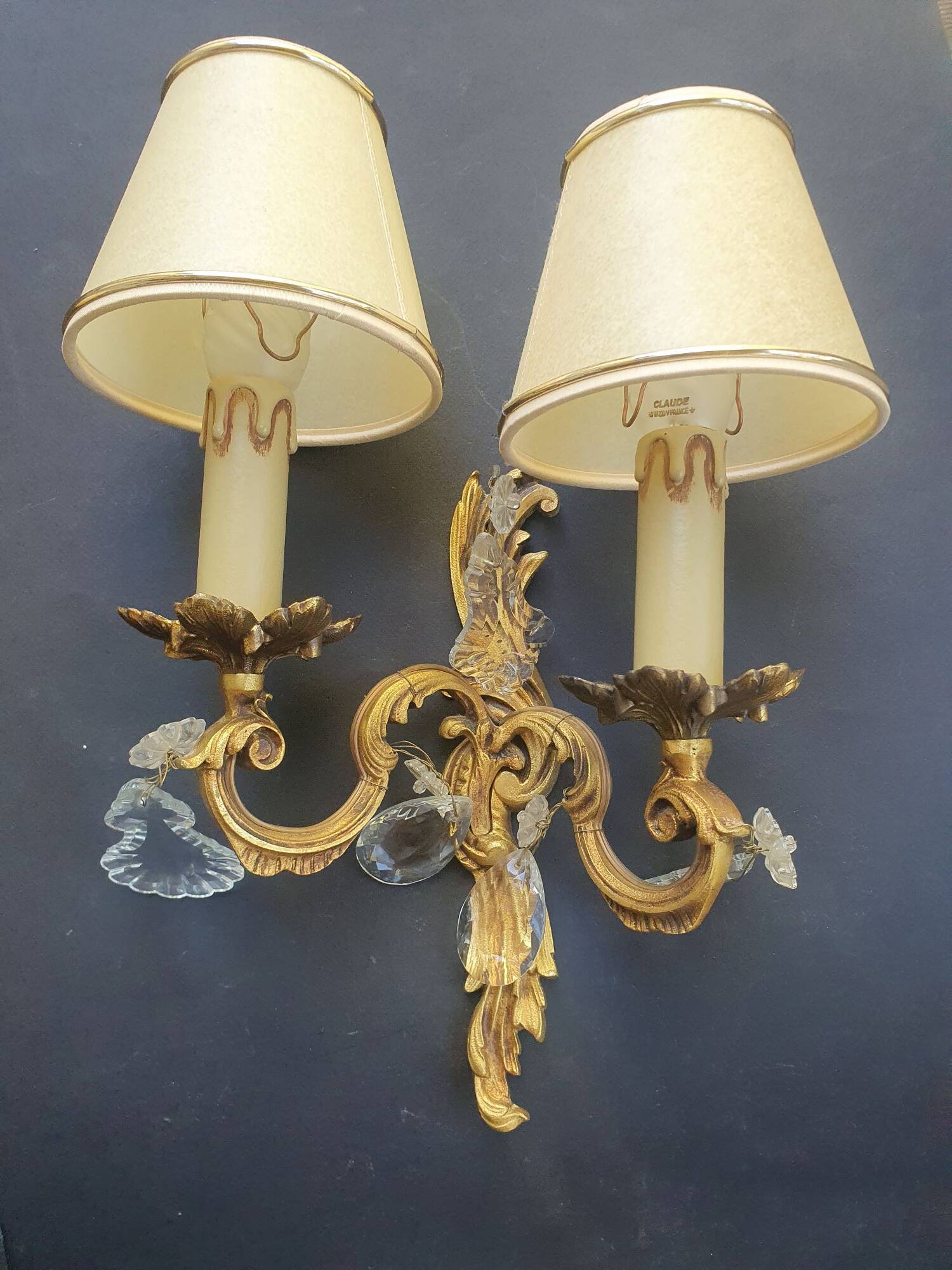 Pair of wall sconces candle holders with antique pendants