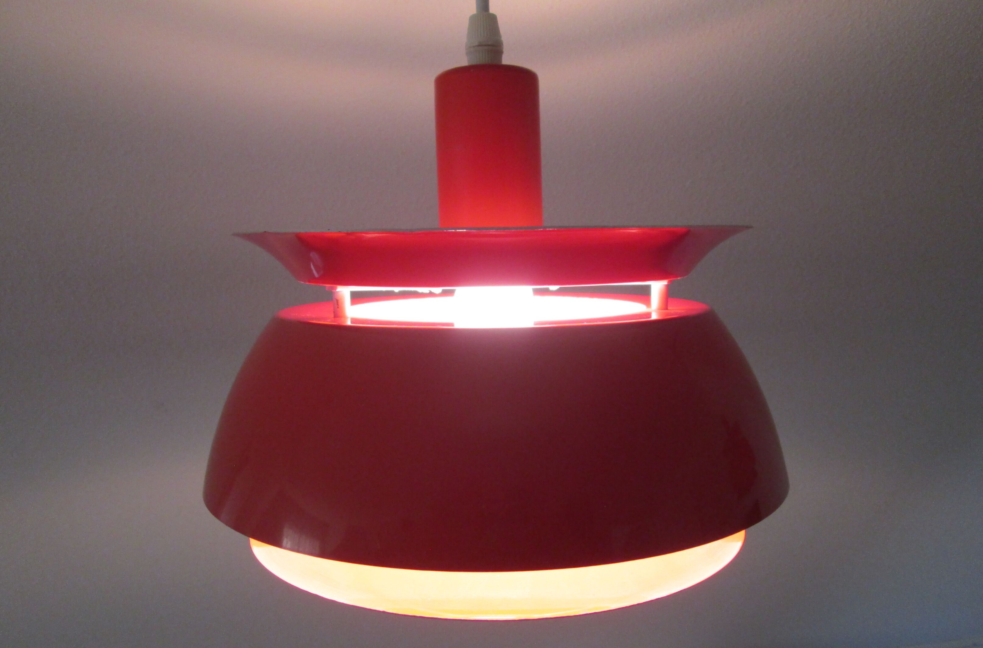 Set of 2 Danish Mid-century vintage Nevada pendant lights, orange, PH style, by Vitrika Denmark