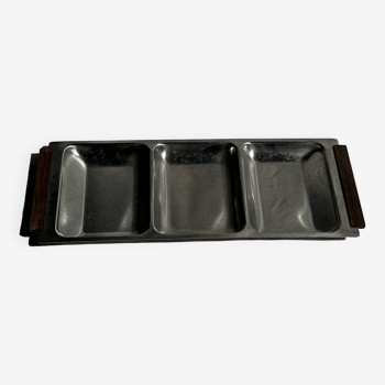 Metal tray 3 compartments with wooden handles